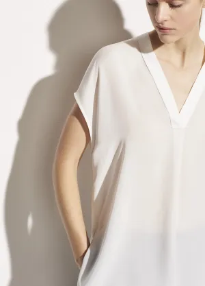 Georgette Double V-Neck Blouse in Off White