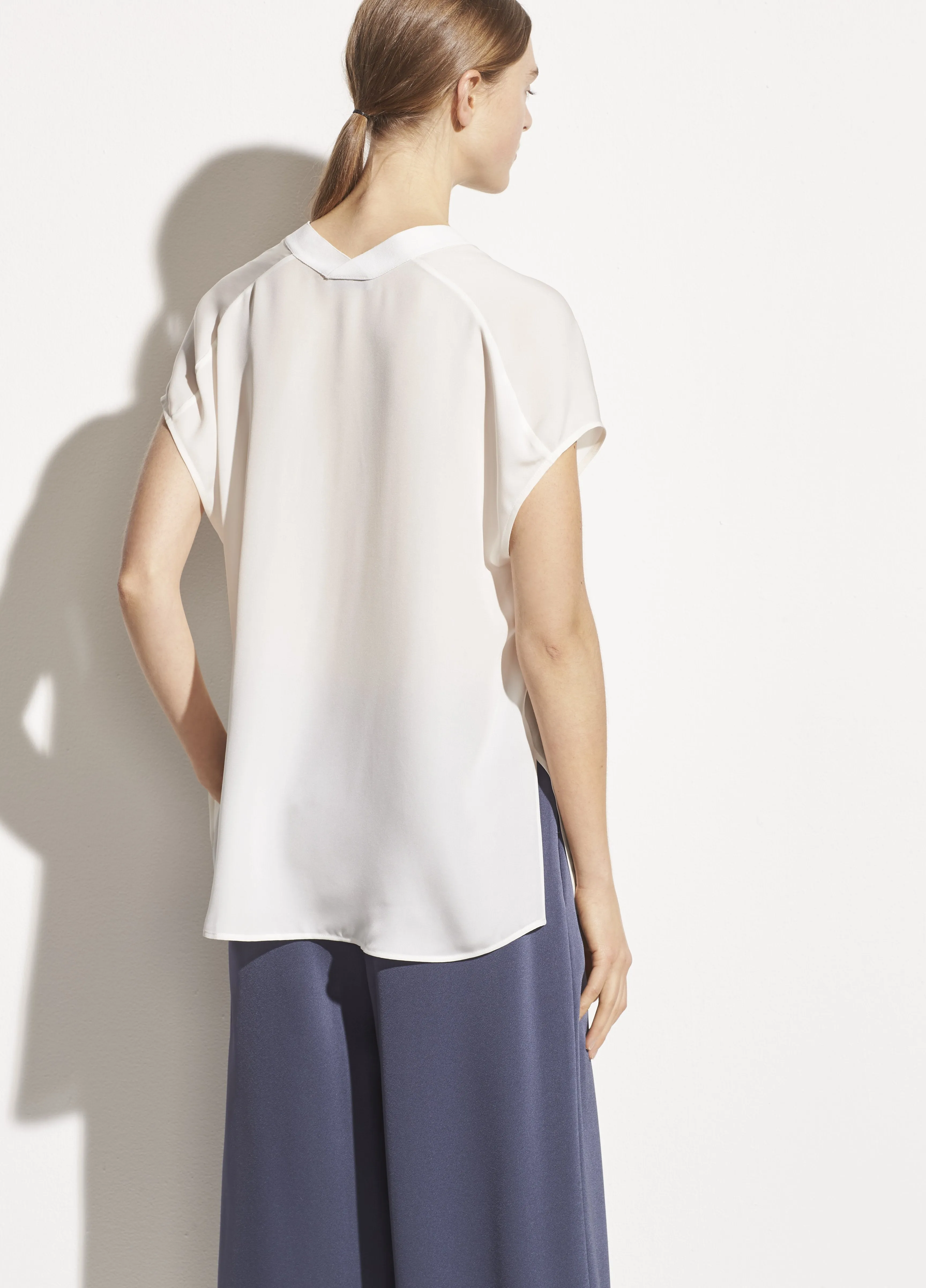 Georgette Double V-Neck Blouse in Off White