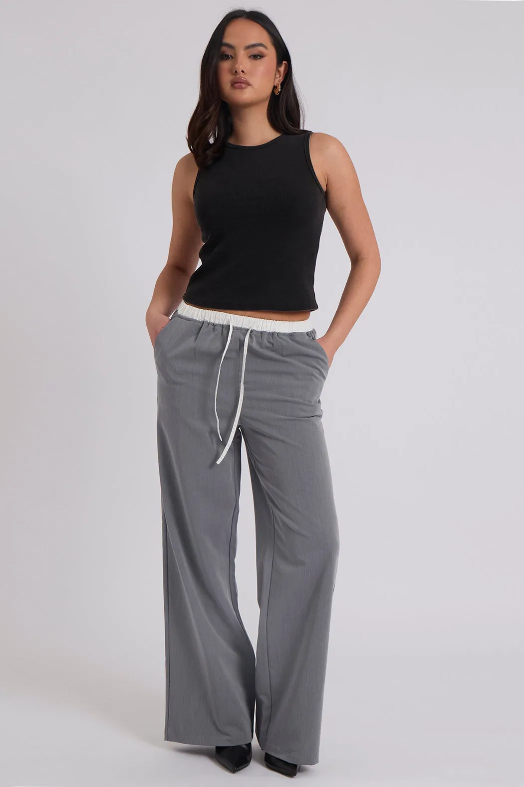 Grey Double Waistband Elasticated Trouser