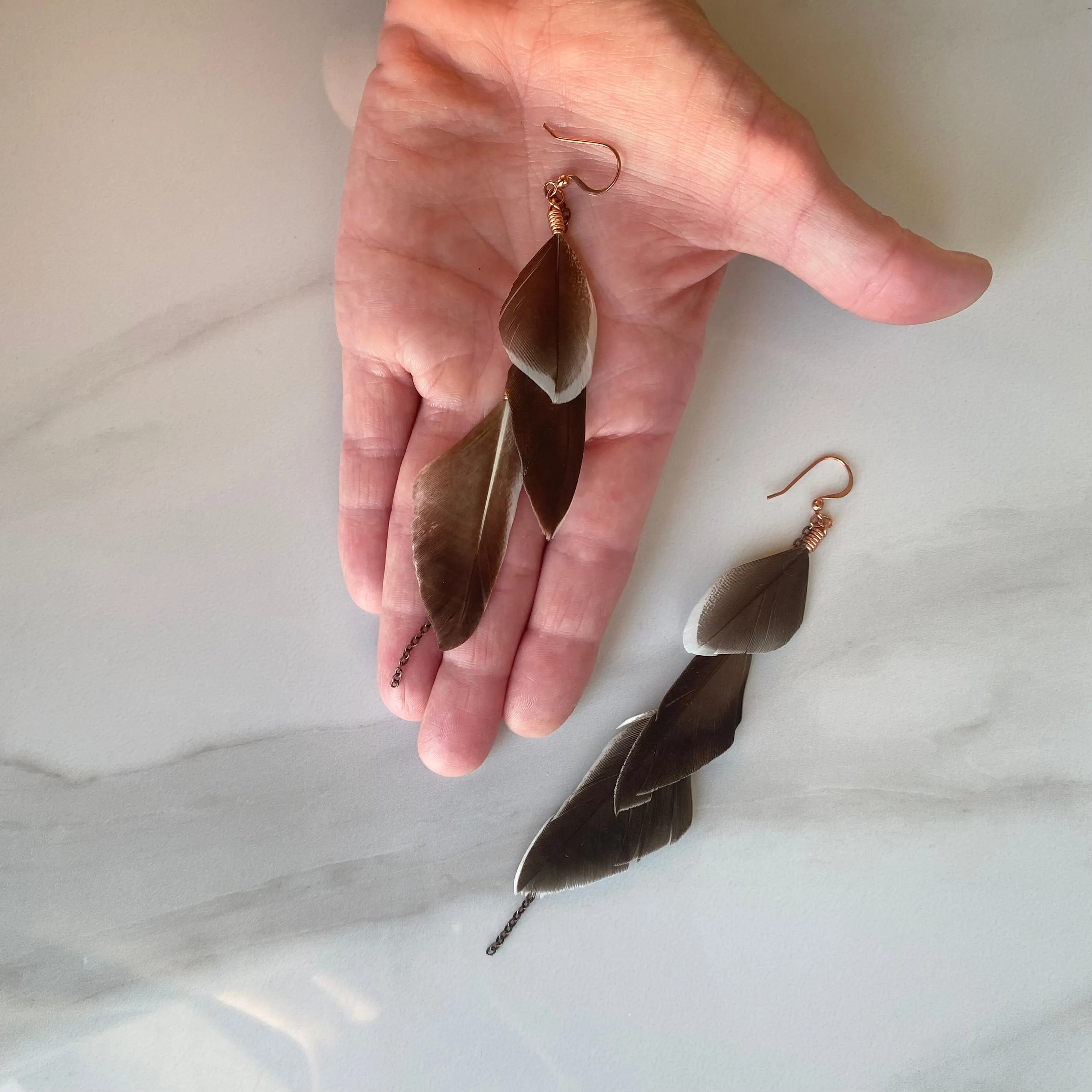 Grey/Brown Feather Earrings