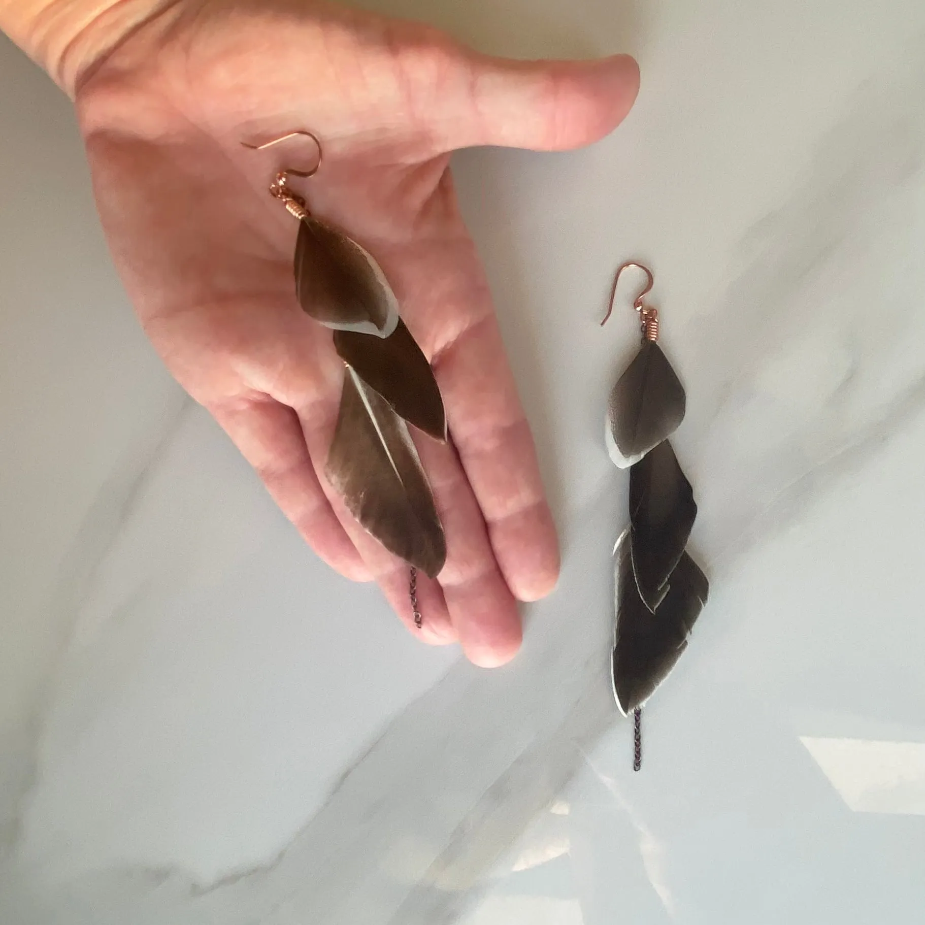 Grey/Brown Feather Earrings