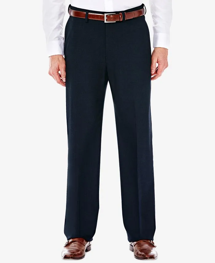 Haggar Mens Classic fit Dress Pants 32 / 30 Blue Solid Stretch