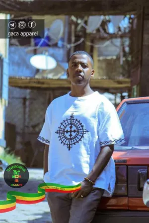 Hand woven T shirt with Cross embroidery
