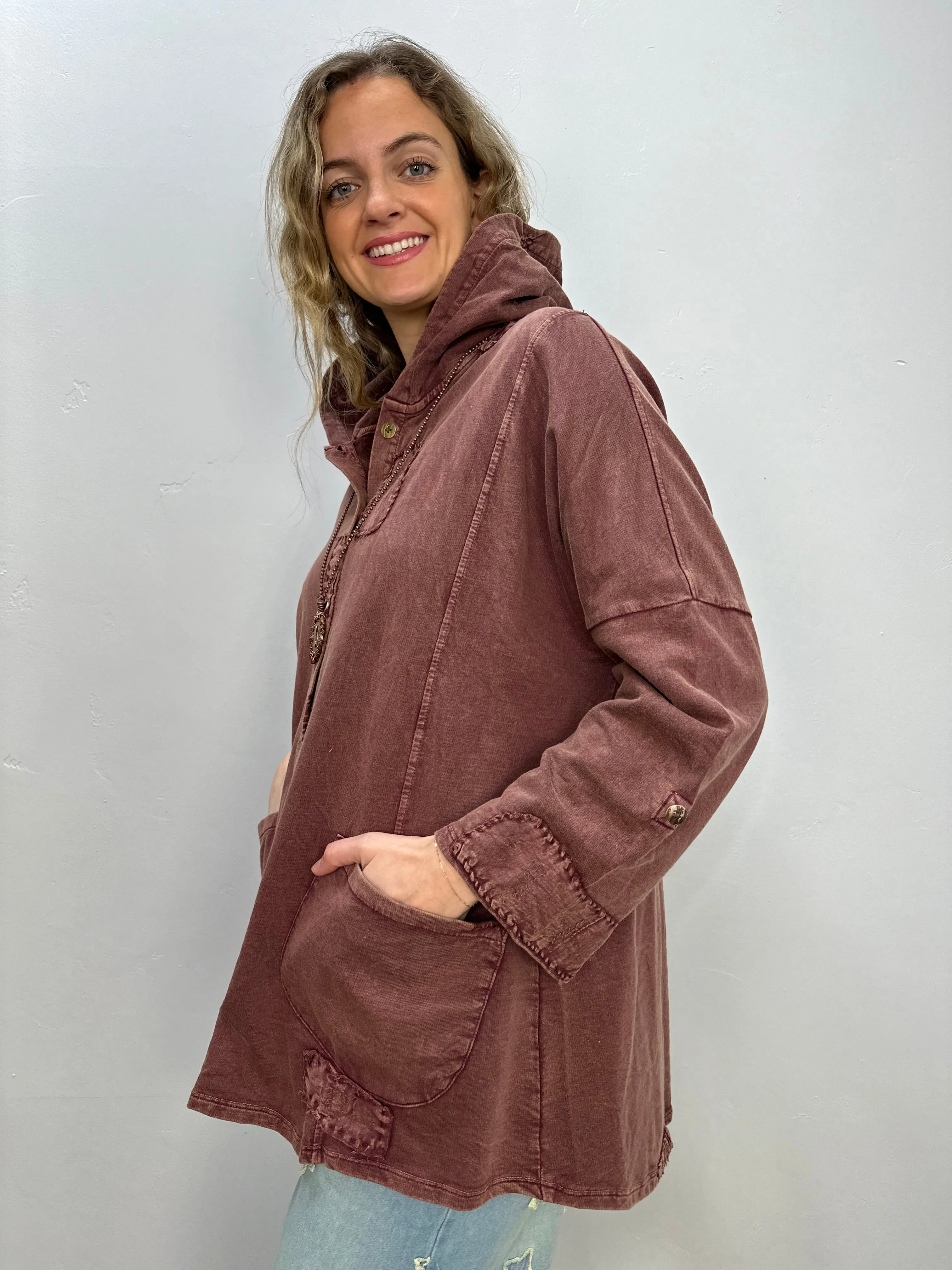 Hooded French Terry Vintage Wash Jacket with Patches