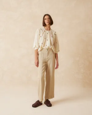Indi & Cold Embroidered Rose Blouse / Vanilla