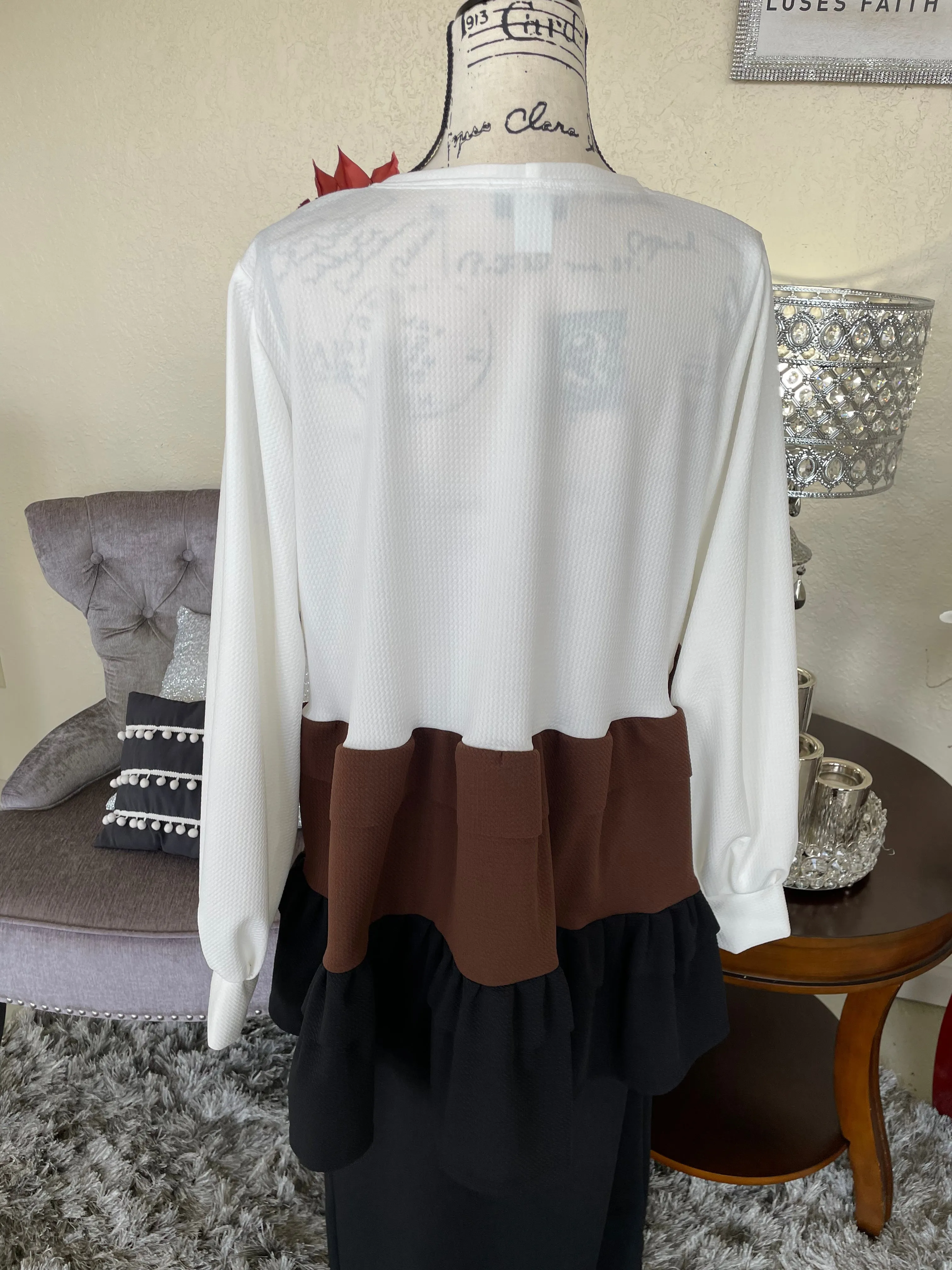 Ivory/Brown/Black Tiered Top (PL)