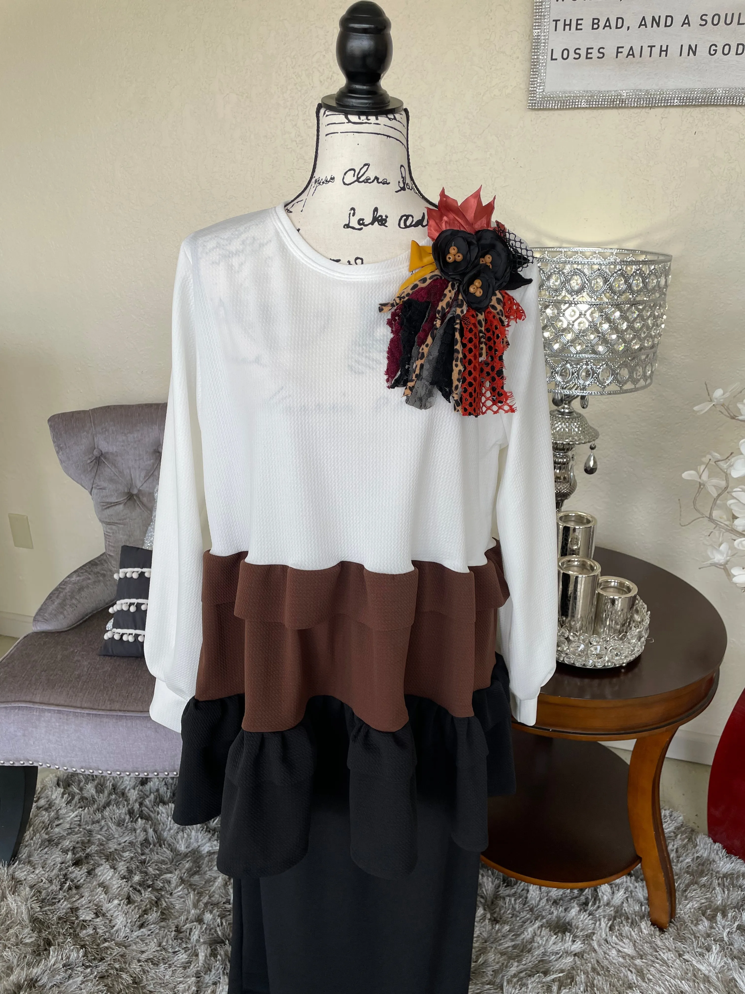 Ivory/Brown/Black Tiered Top (PL)