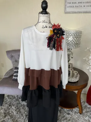 Ivory/Brown/Black Tiered Top (PL)