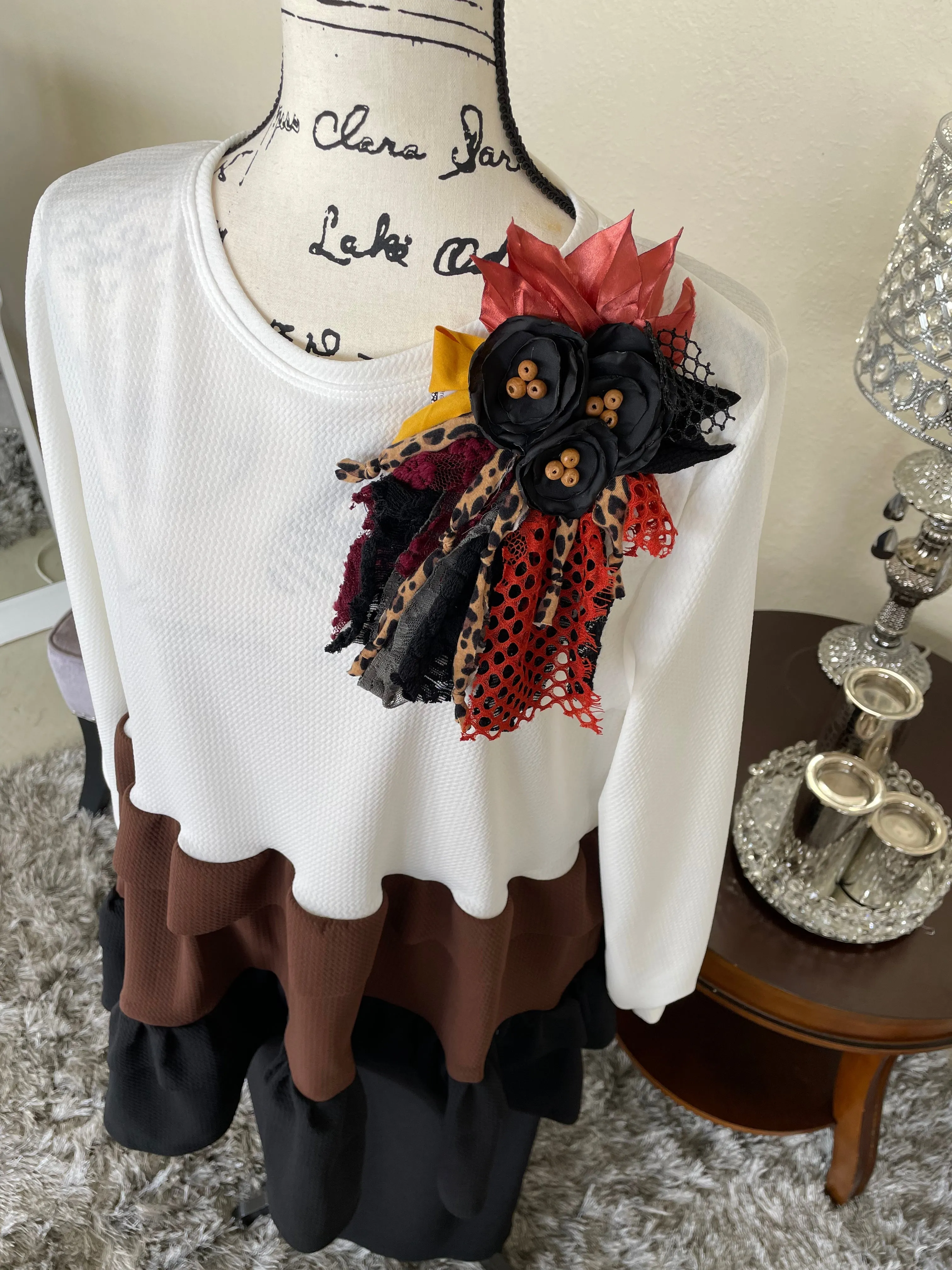 Ivory/Brown/Black Tiered Top (PL)