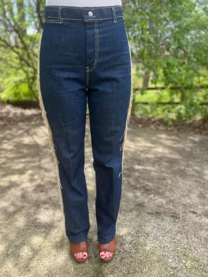 Ladies Vintage Denim Jeans, Ivory Fringe, Conventry Road