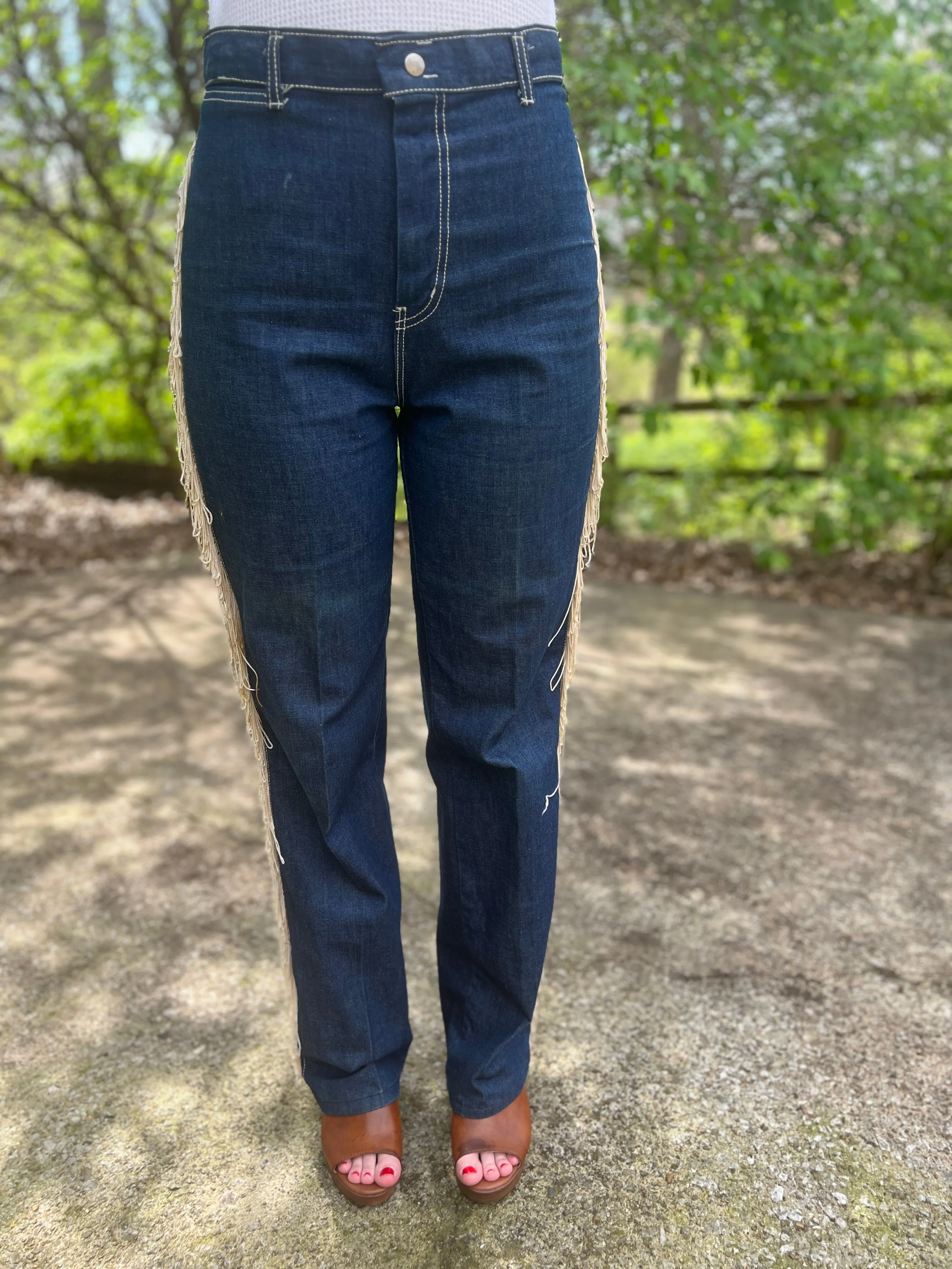 Ladies Vintage Denim Jeans, Ivory Fringe, Conventry Road