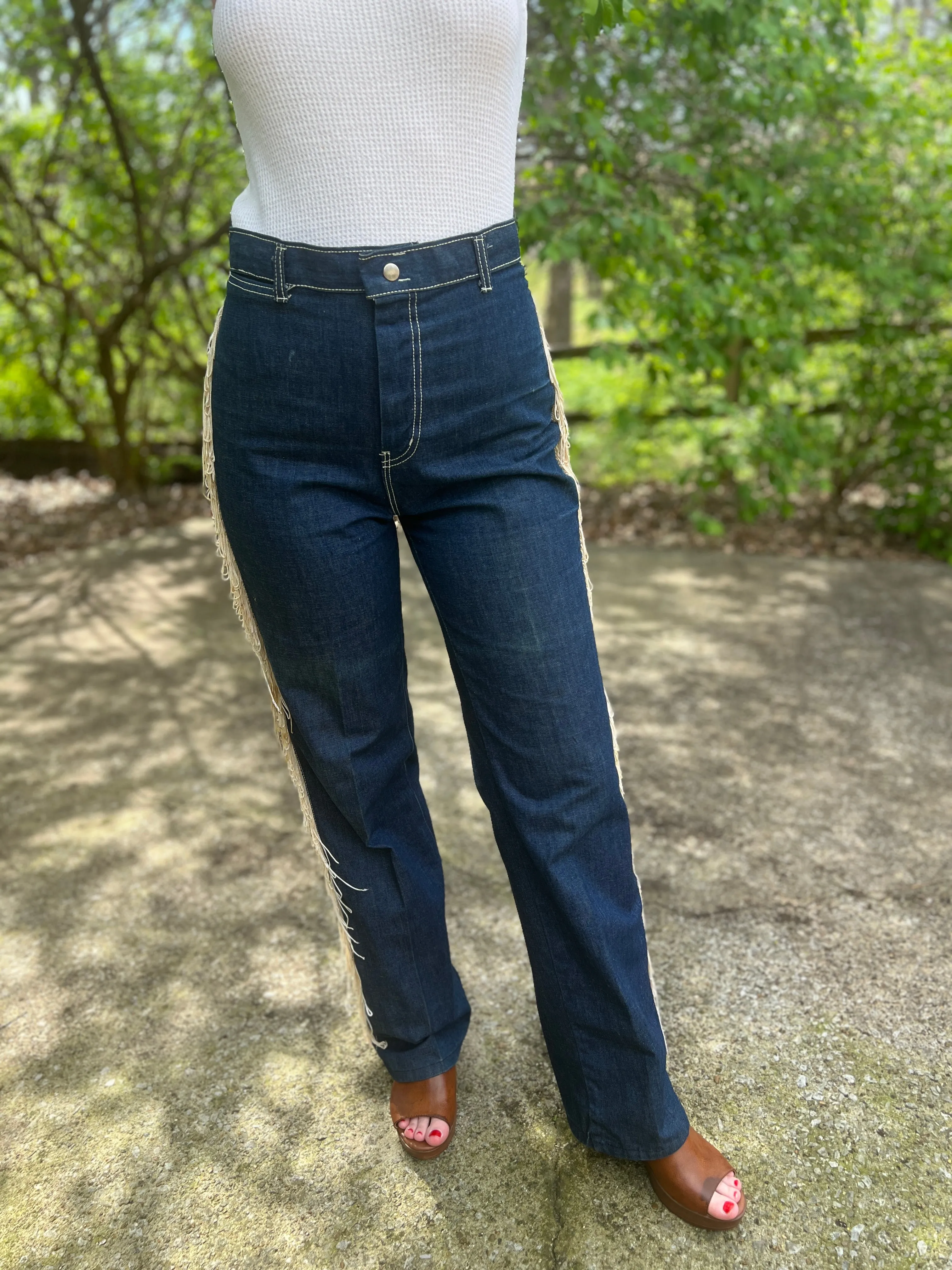 Ladies Vintage Denim Jeans, Ivory Fringe, Conventry Road