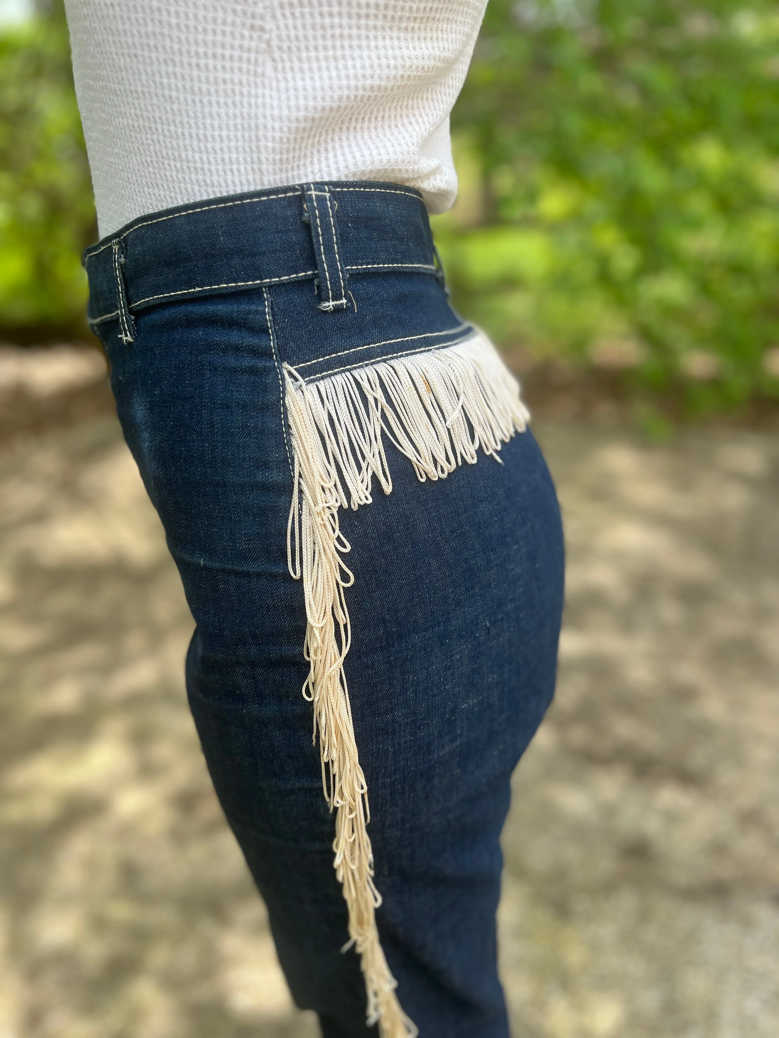 Ladies Vintage Denim Jeans, Ivory Fringe, Conventry Road