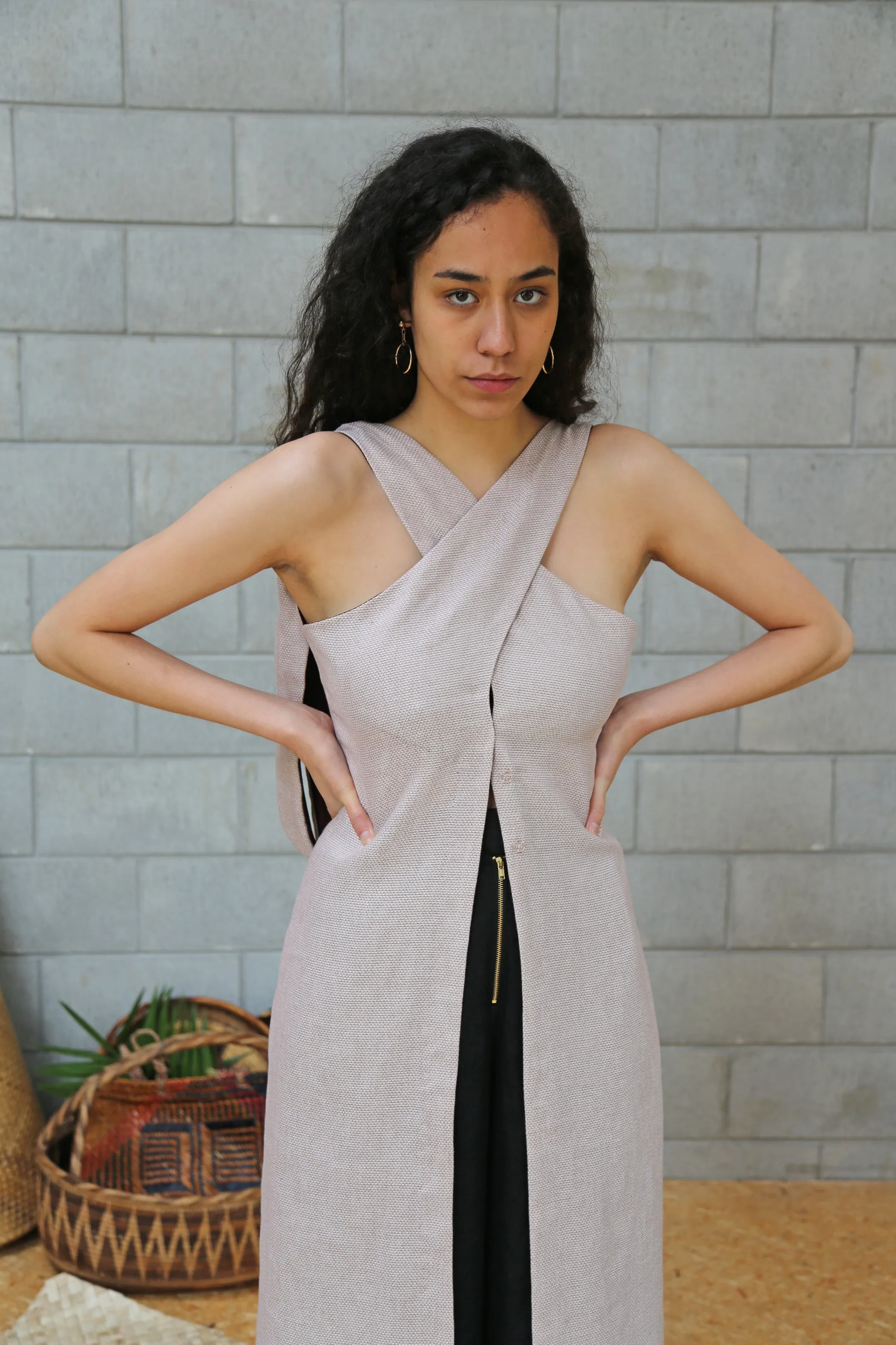 LAMAI CROSS-OVER BUTTON-DOWN DRESS