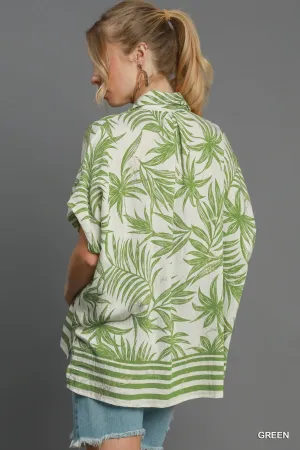 Laurel Green Tropical Button Top
