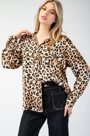 Leopard Printed Button Front Blouse Top