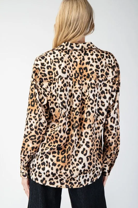 Leopard Printed Button Front Blouse Top