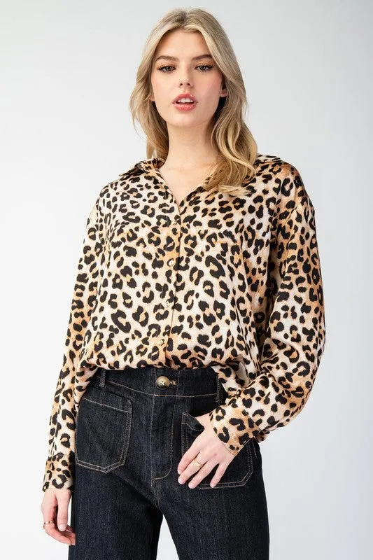 Leopard Printed Button Front Blouse Top