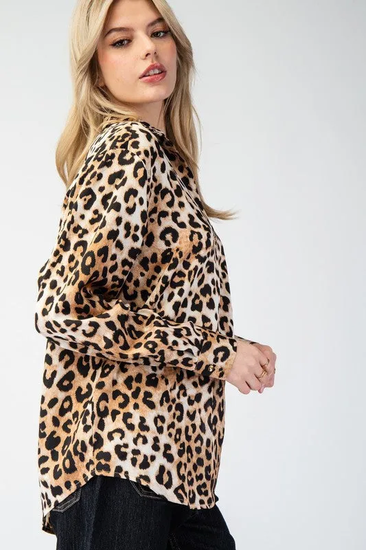 Leopard Printed Button Front Blouse Top