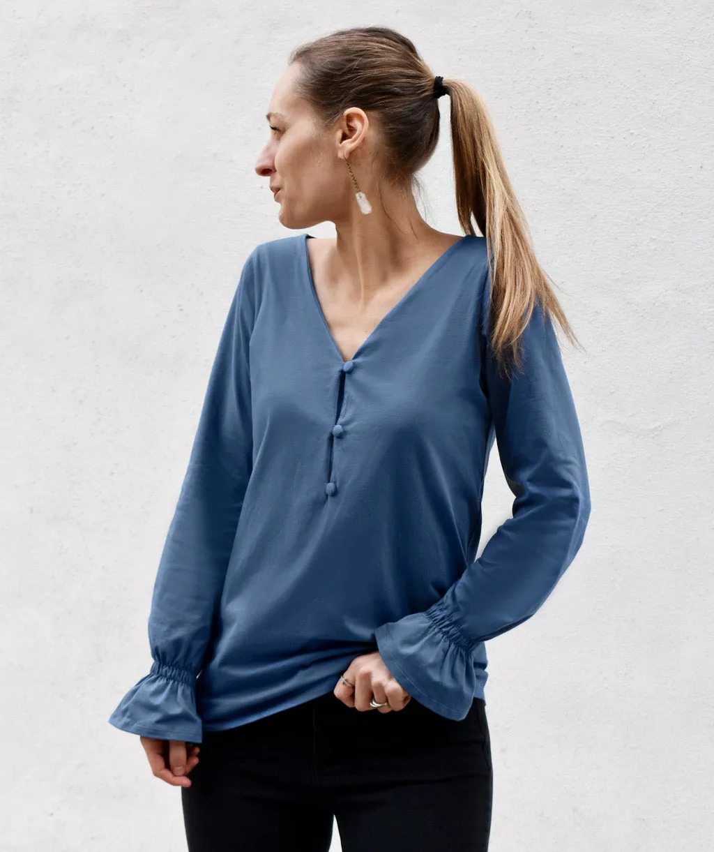 MADELYN peasant top in Vintage Blue