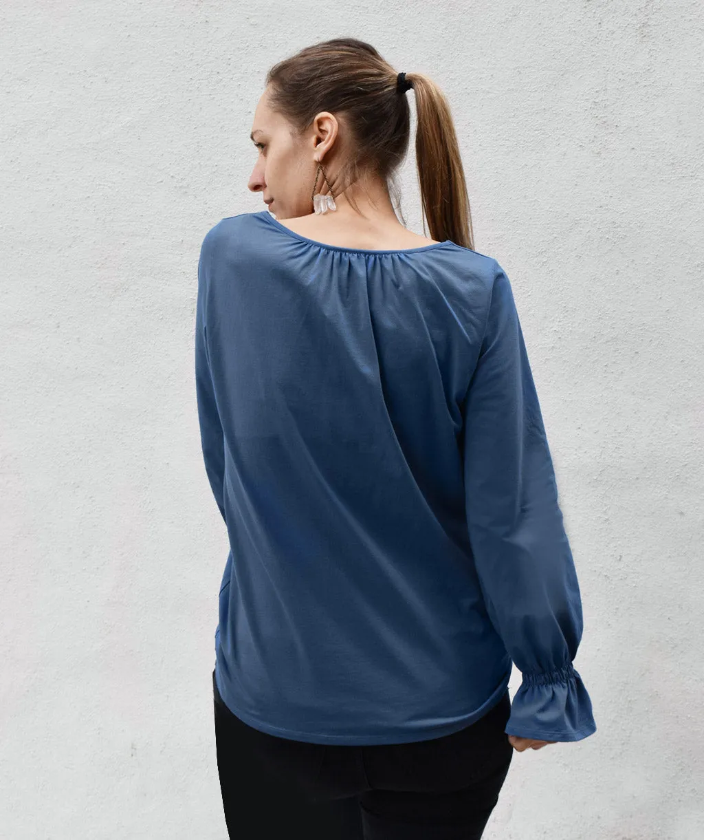 MADELYN peasant top in Vintage Blue