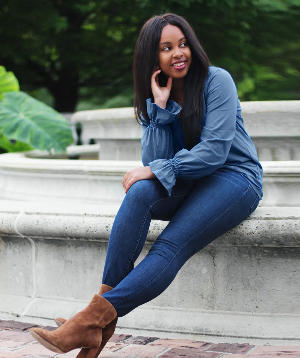 MADELYN peasant top in Vintage Blue