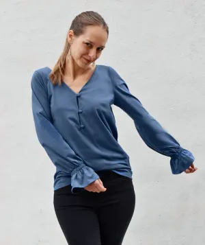 MADELYN peasant top in Vintage Blue