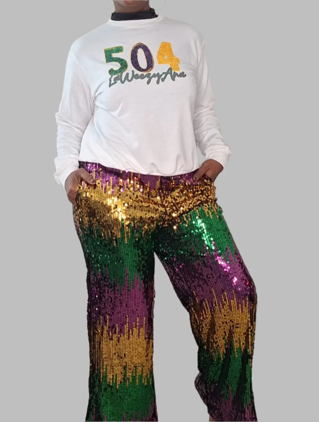 MARDI GRAS Carnival Sparkle Mardi Gras Sequin Wide-Leg Pants