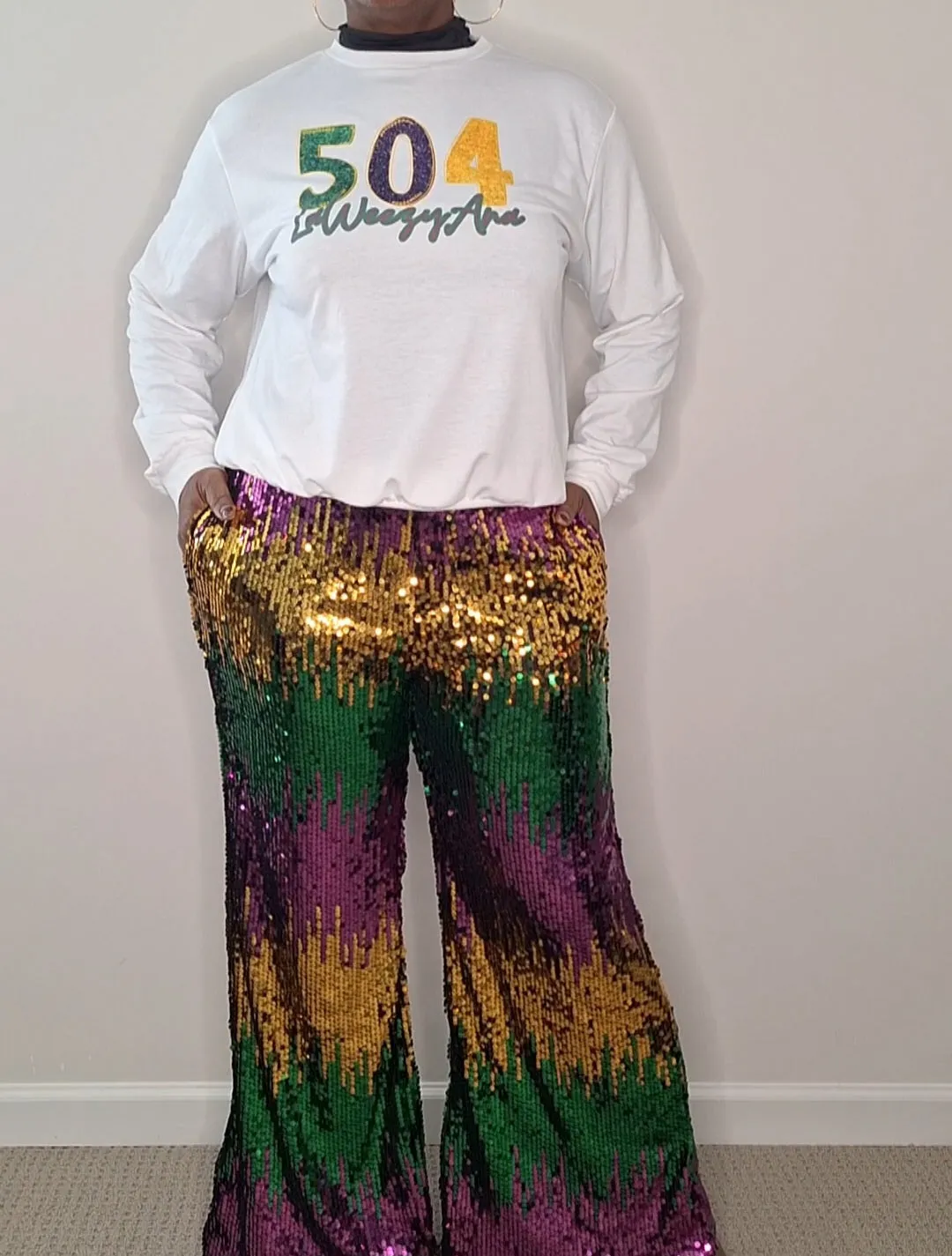 MARDI GRAS Carnival Sparkle Mardi Gras Sequin Wide-Leg Pants