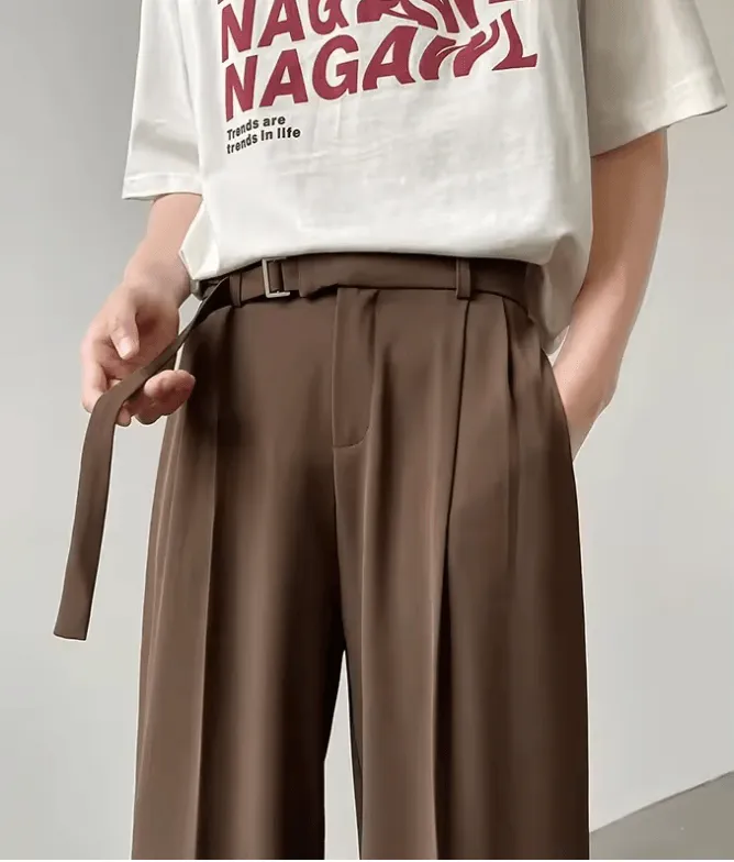 Men’s Loose-Fit Straight-Leg Wide-Leg Pants | Japanese Light Luxury Suit Trousers