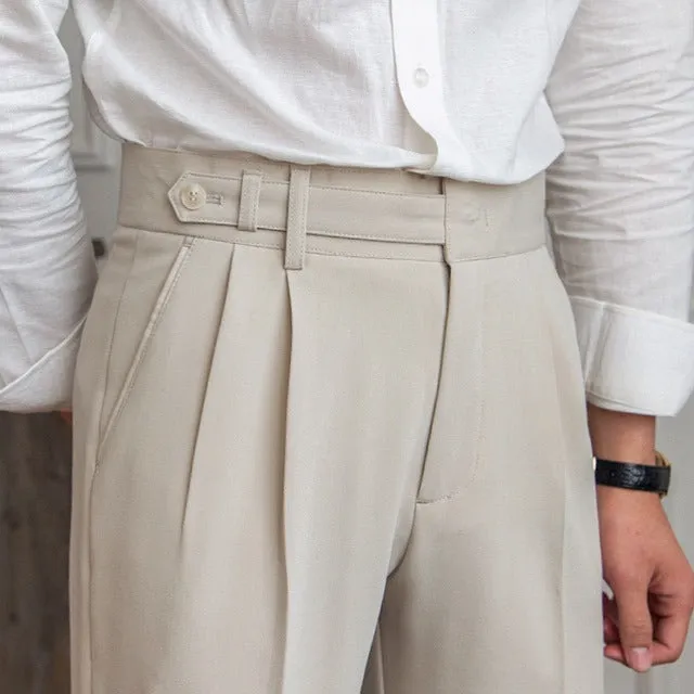 Mid-High Waist Straight Cropped British Pant