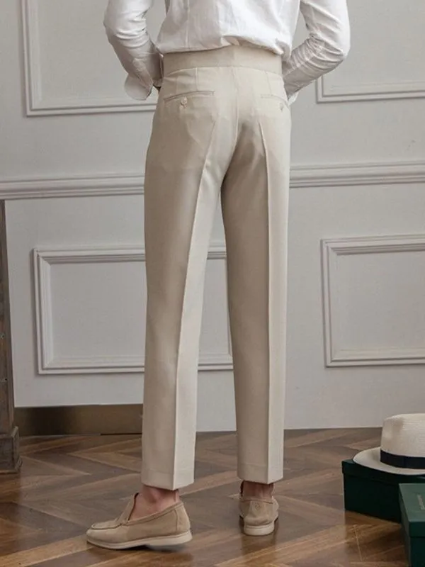Mid-High Waist Straight Cropped British Pant