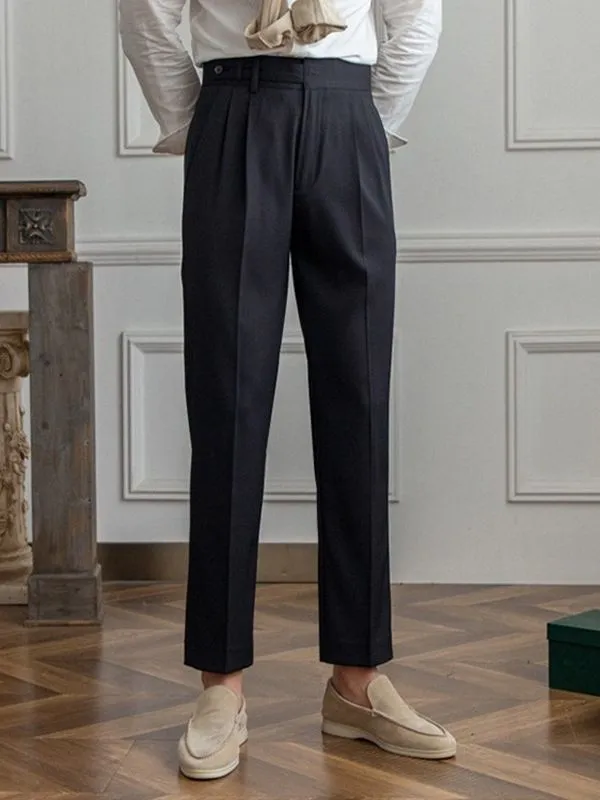 Mid-High Waist Straight Cropped British Pant
