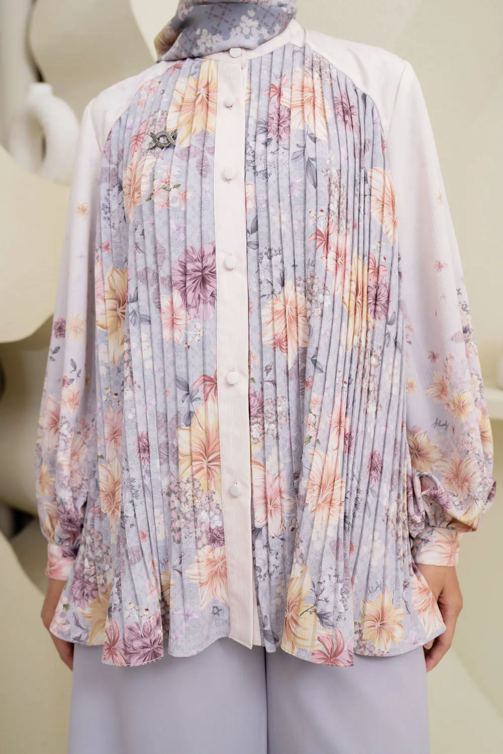 Muraya Shirt & Scarf Set Pearly Silver