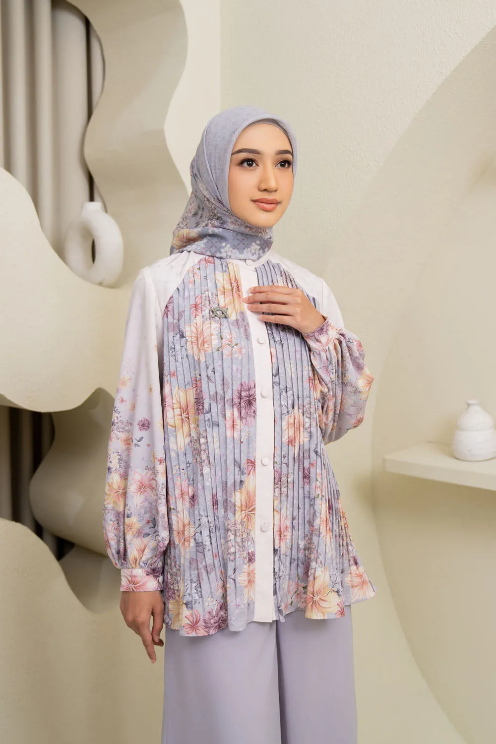 Muraya Shirt & Scarf Set Pearly Silver