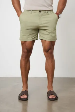 Muscle Fit Chino Shorts  - Shorter Length in Sage