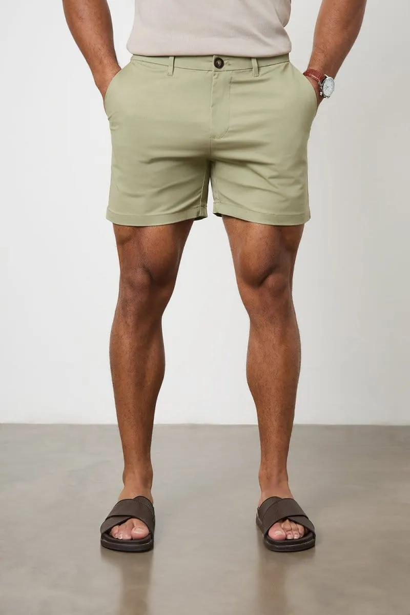 Muscle Fit Chino Shorts  - Shorter Length in Sage