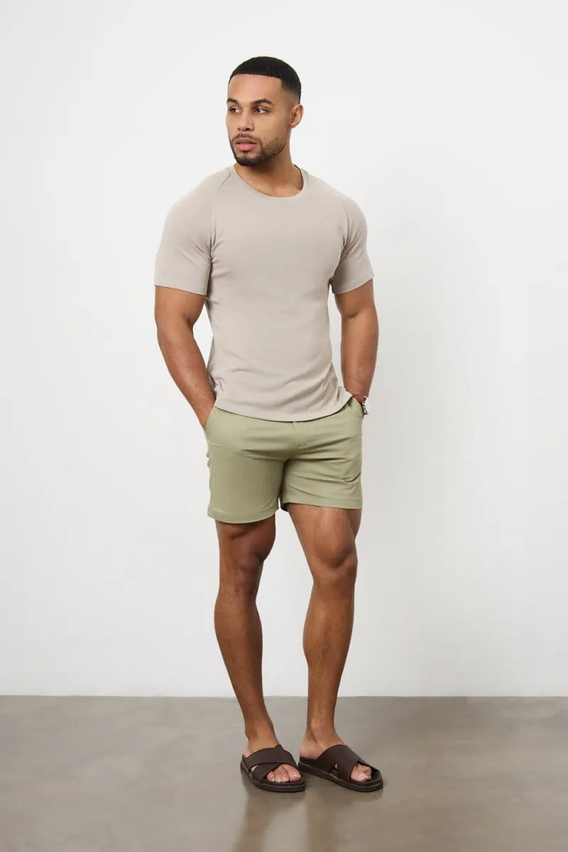Muscle Fit Chino Shorts  - Shorter Length in Sage
