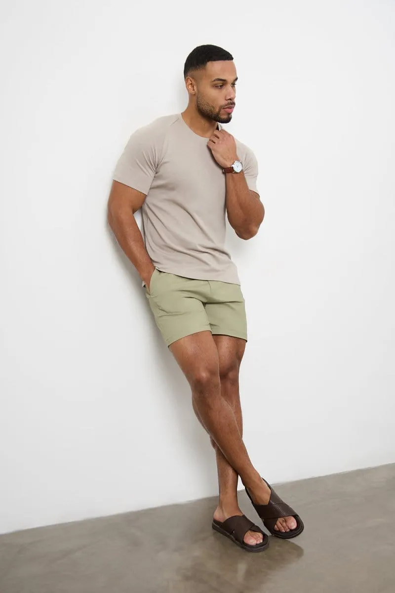 Muscle Fit Chino Shorts  - Shorter Length in Sage