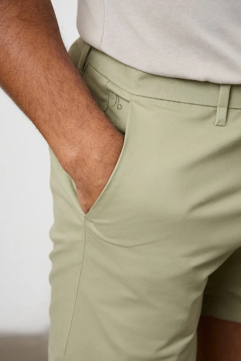 Muscle Fit Chino Shorts  - Shorter Length in Sage