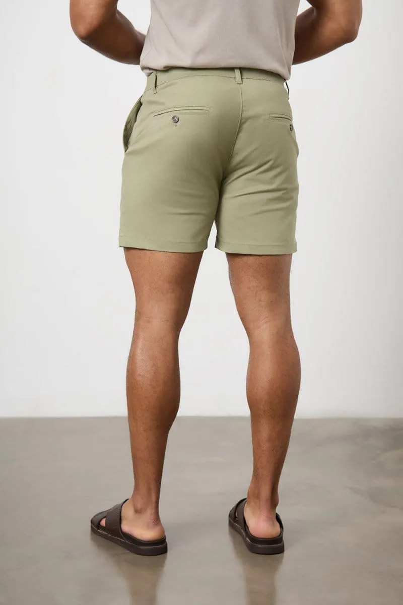 Muscle Fit Chino Shorts  - Shorter Length in Sage