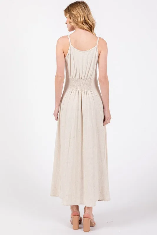 Natural Linen Button Down Maxi Dress