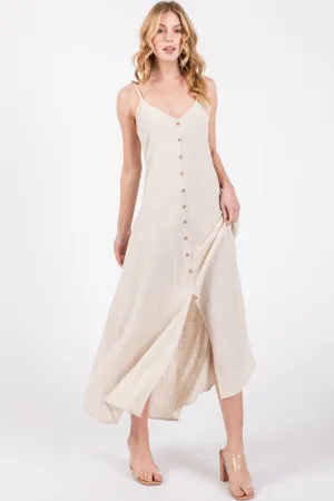 Natural Linen Button Down Maxi Dress