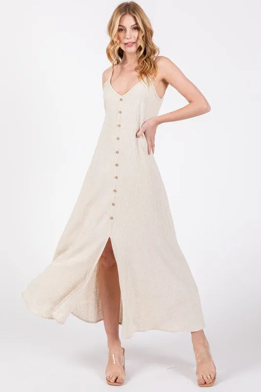 Natural Linen Button Down Maxi Dress