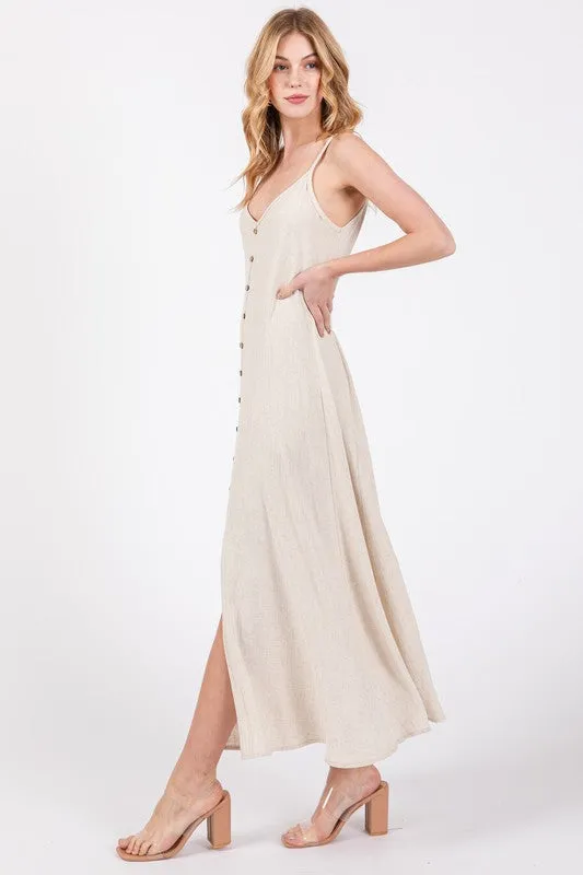 Natural Linen Button Down Maxi Dress