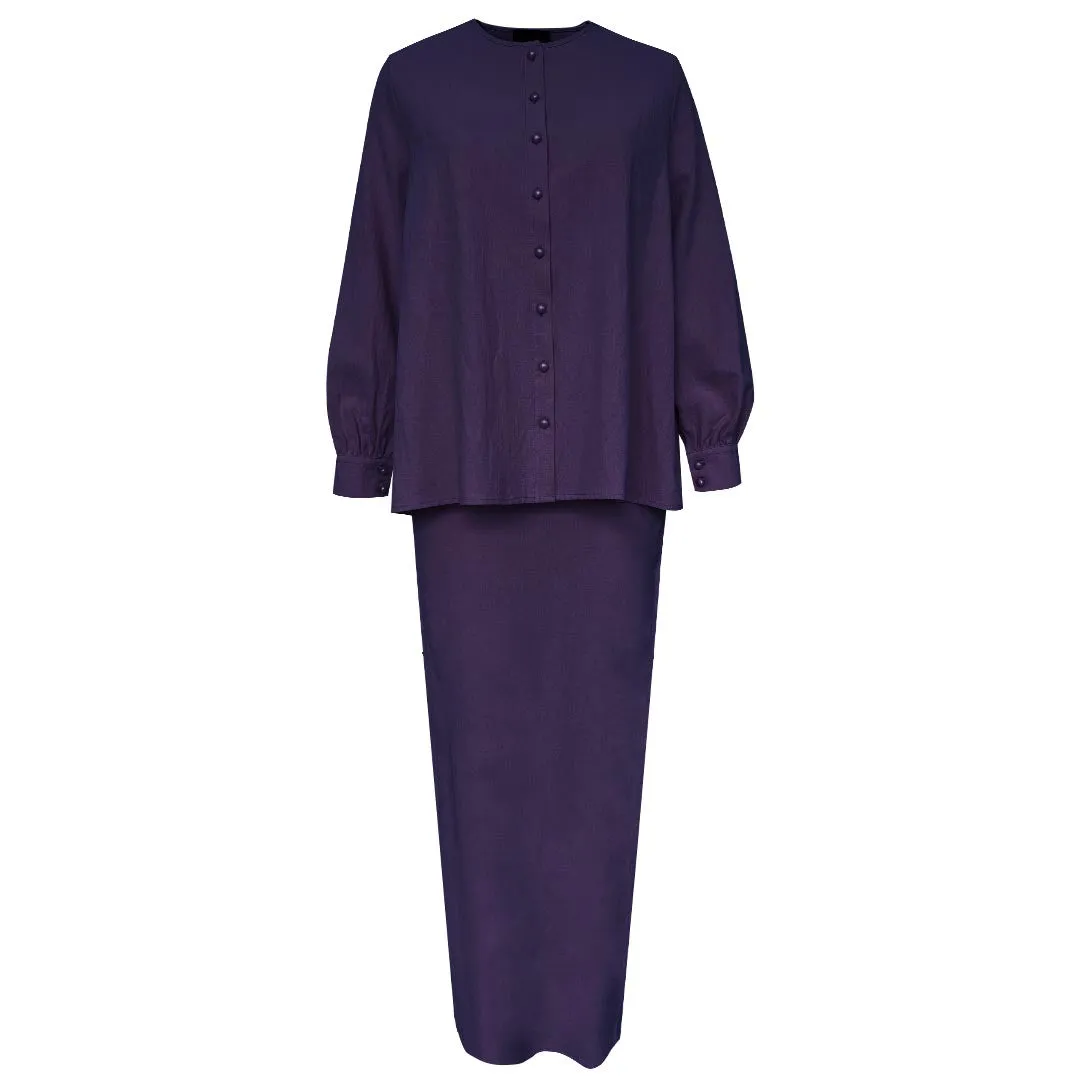 Nikayla Linen Kurung Set - Navy