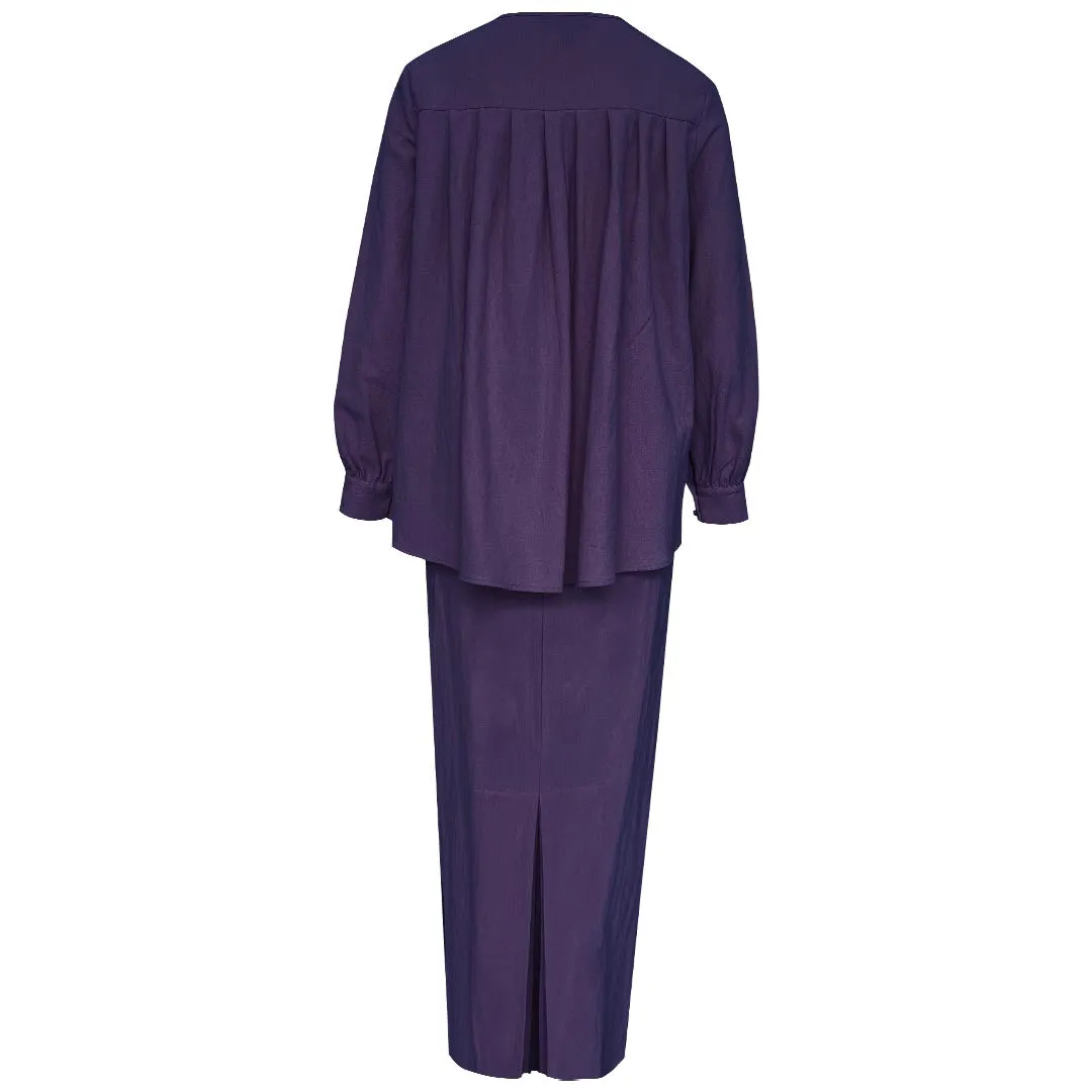 Nikayla Linen Kurung Set - Navy
