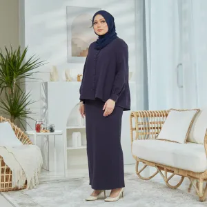Nikayla Linen Kurung Set - Navy