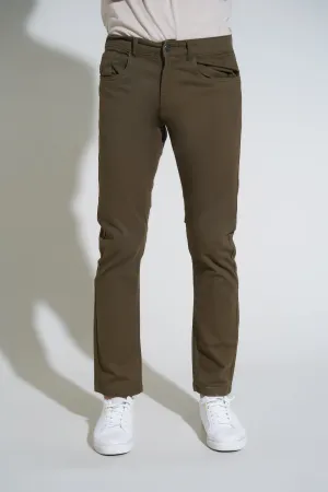 Olive Cotton Pants-Smart Fit