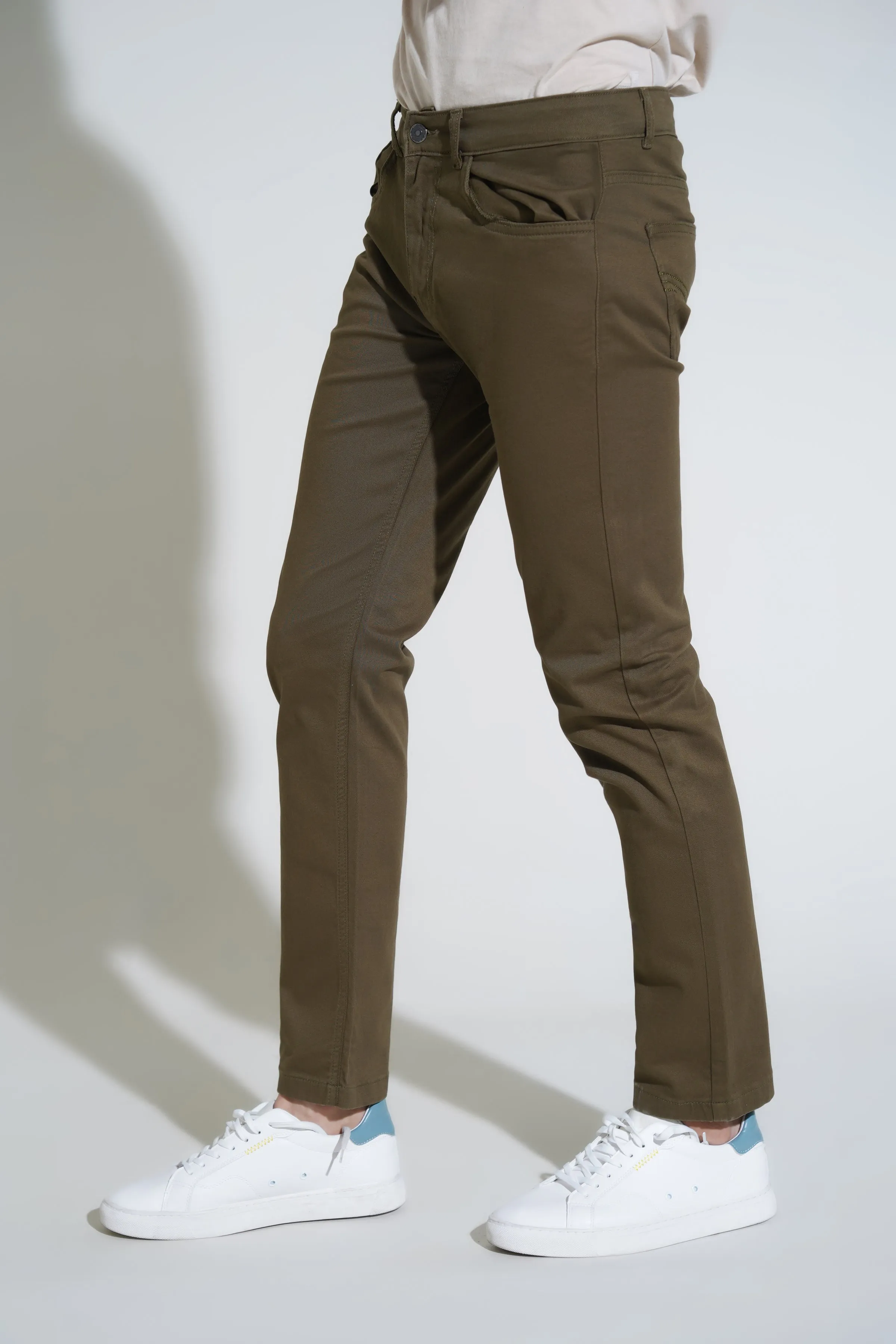 Olive Cotton Pants-Smart Fit